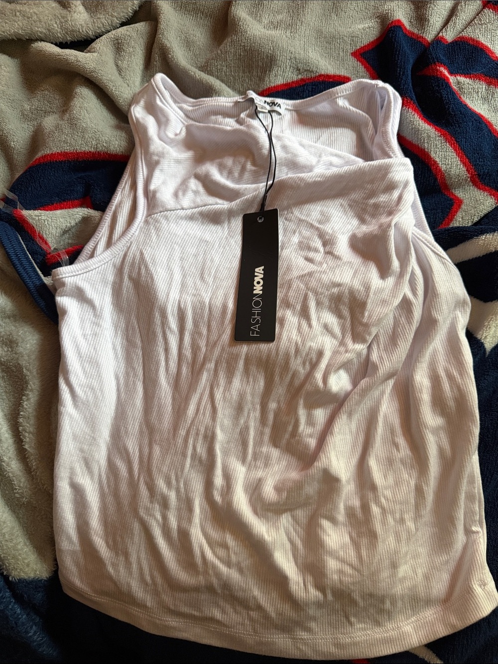 Fashion Nova White Ribbed Scoop Tank
